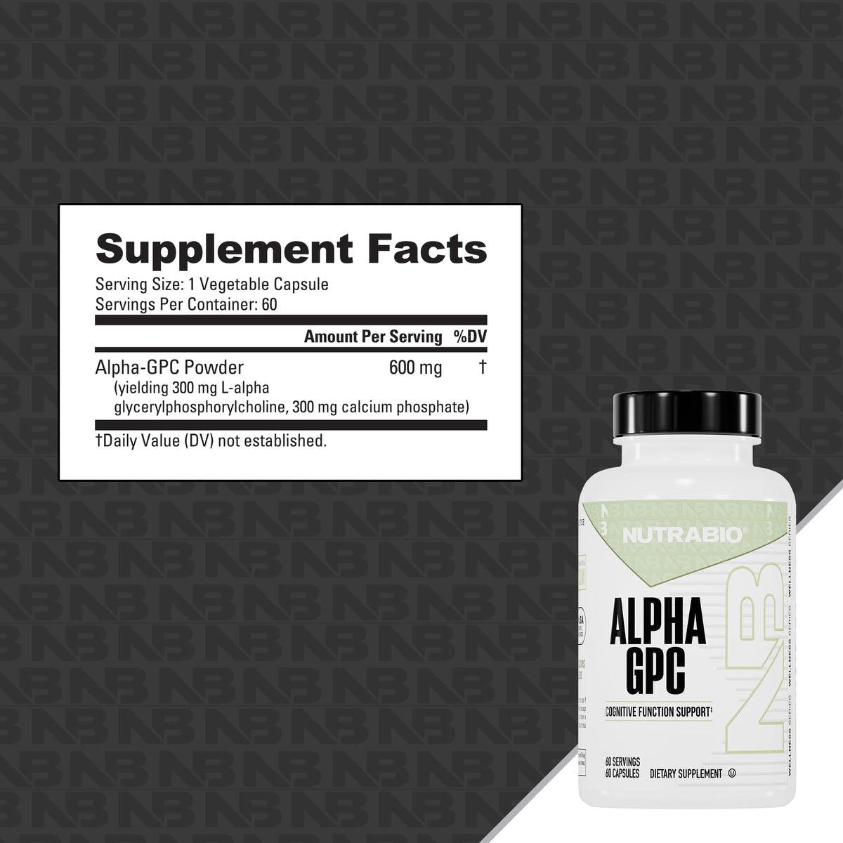 NutraBio Alpha GPC Brain Support 300mg - 60 Vegetable Capsules - image 4