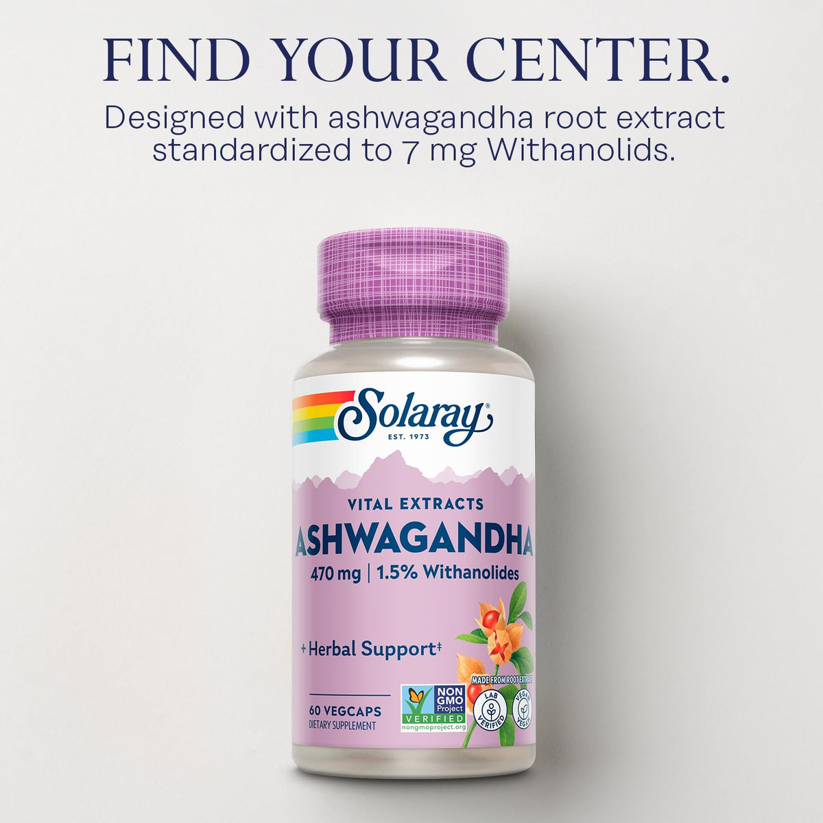 SOLARAY Vital Extracts Ashwagandha 470 mg - 60 Vegetarian Capsules - image 3