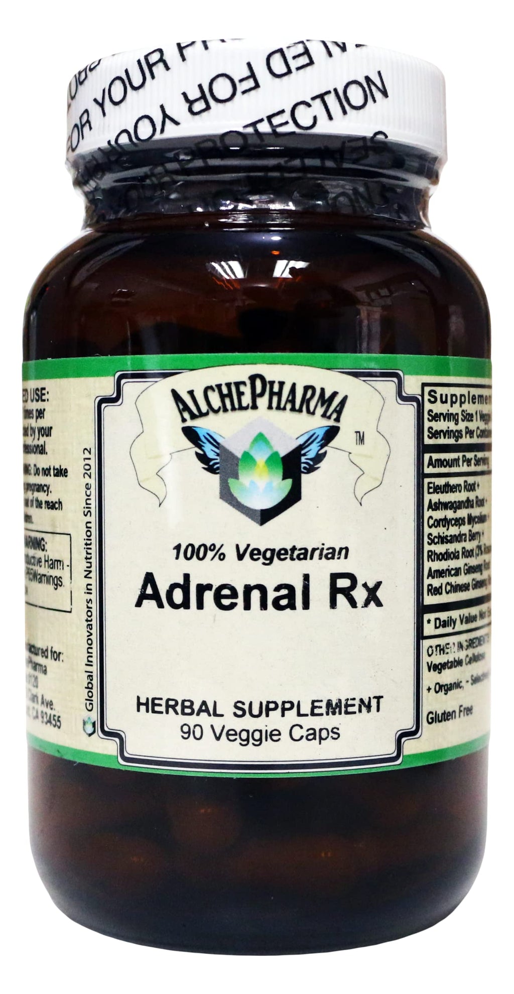 AlchePharma Adrenal Rx Adaptogen Blend - 90 Vegetarian Capsules