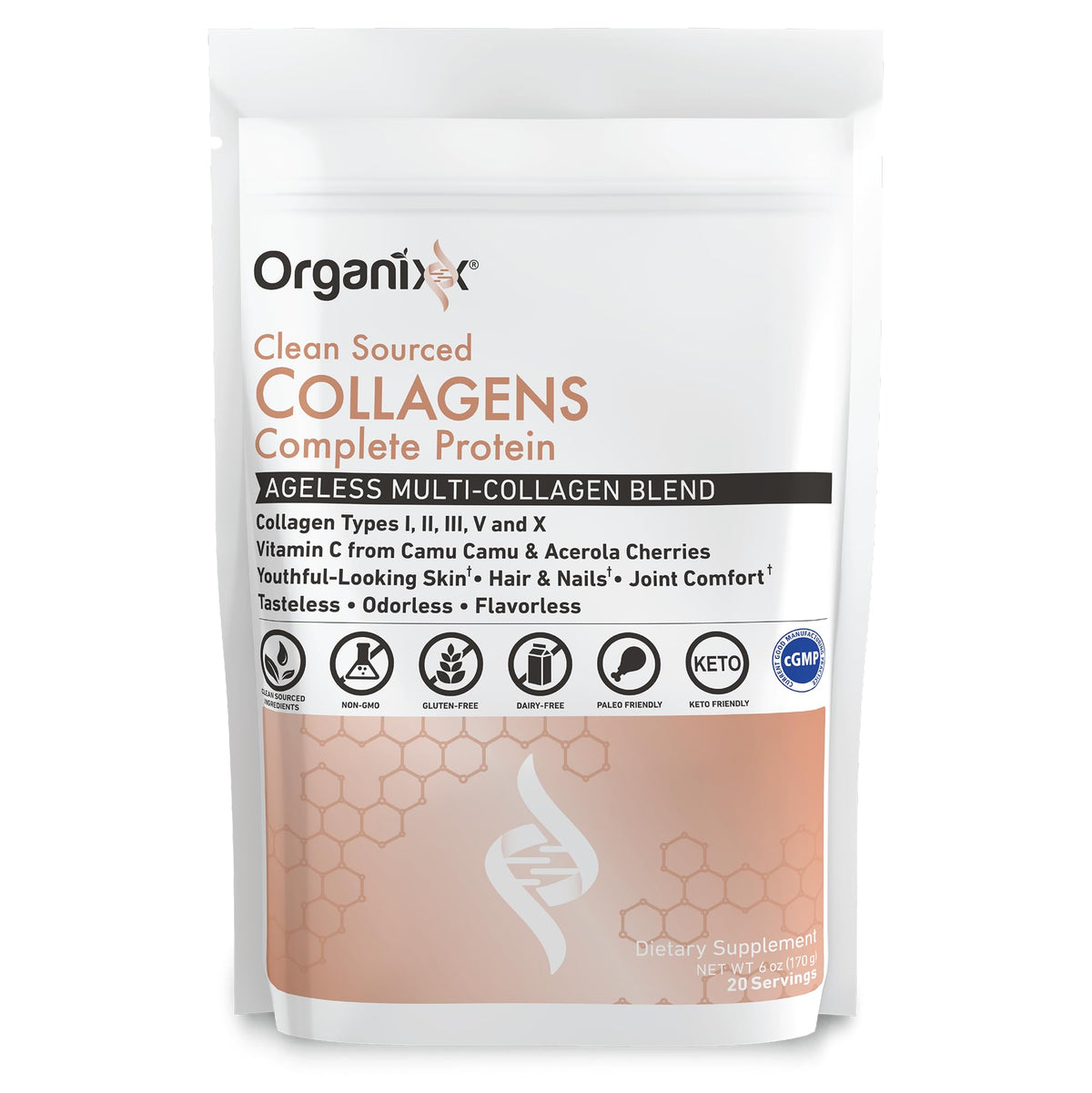 Organixx Clean Sourced Collagen Peptides Powder - 20 Servings