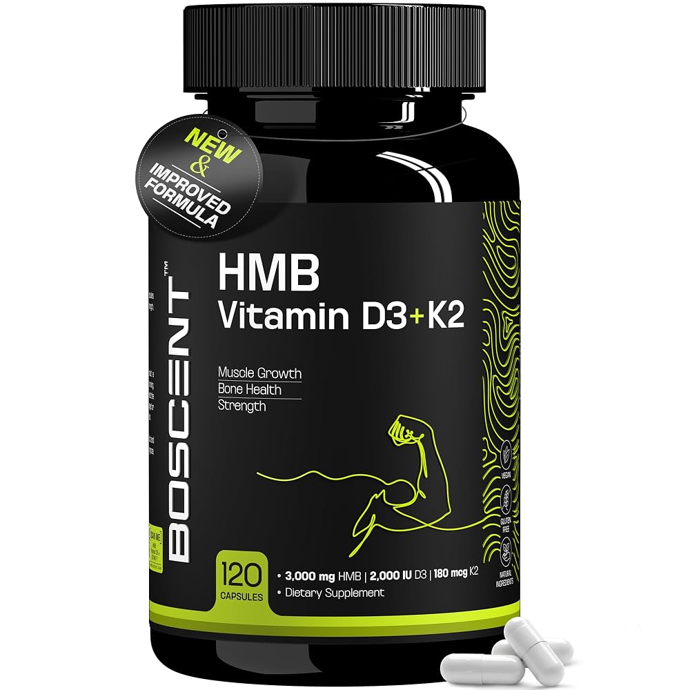 BOSCENT HMB 3000mg with Vitamin D3 K2 Capsules - 120 Capsules