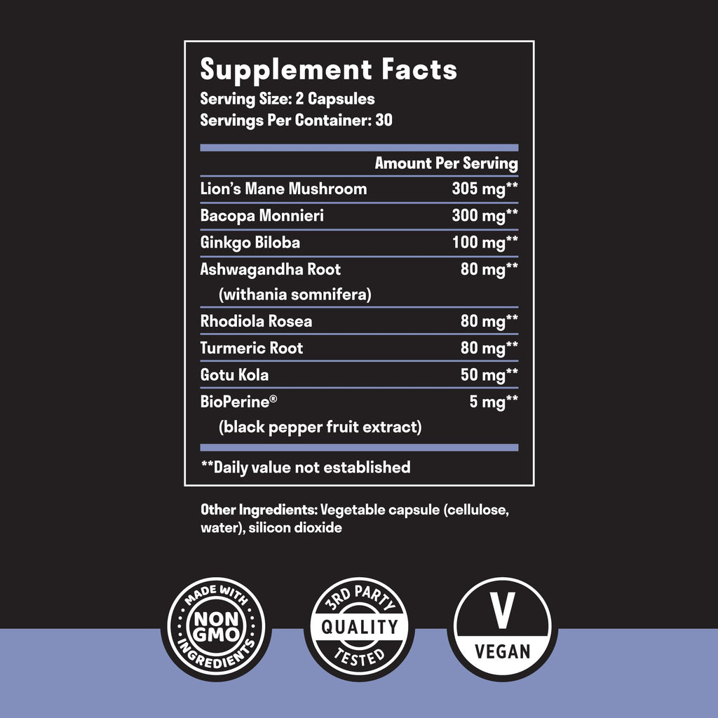 Nuven Naturals Brain Support Supplement with Lion's Mane - 60 Capsules - image 2