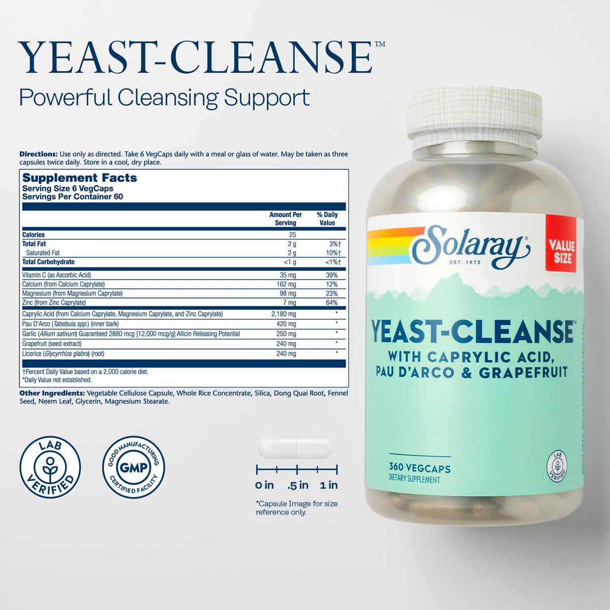 SOLARAY Yeast Cleanse Antioxidant Support - 360 Vegetarian Capsules - image 2