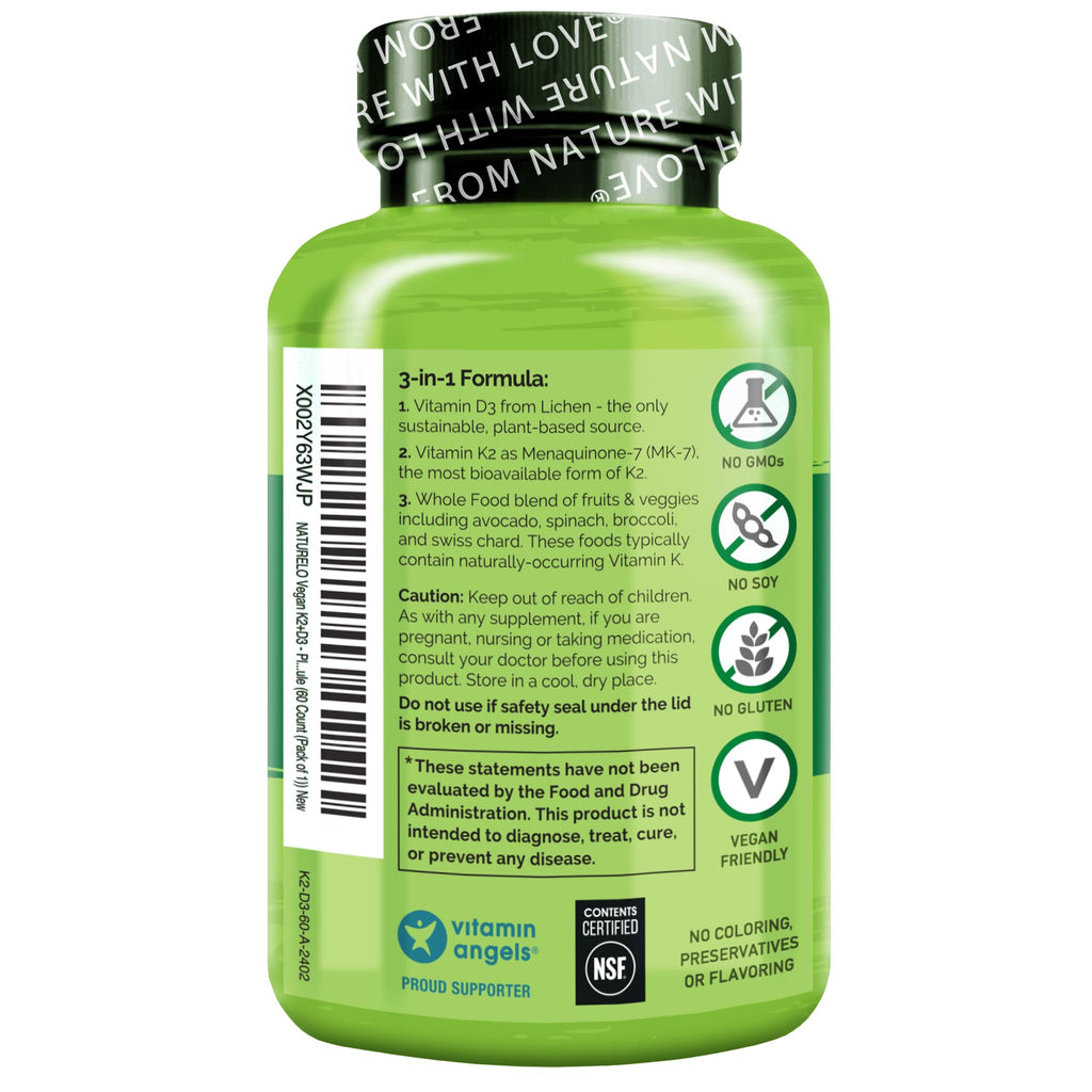 Naturelo Unflavored k2+ D3 Capsules bottle immune