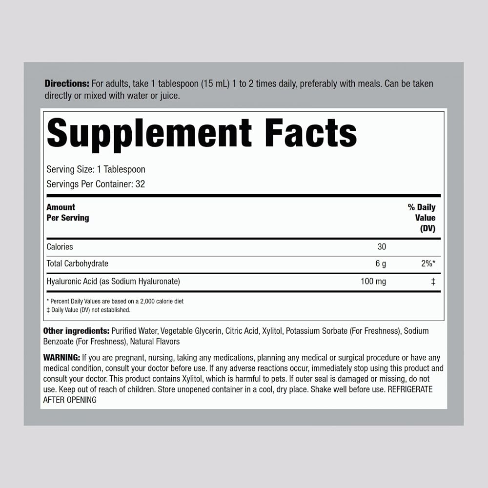 Piping Rock Liquid Hyaluronic Acid 100mg - 16 fl oz - image 2