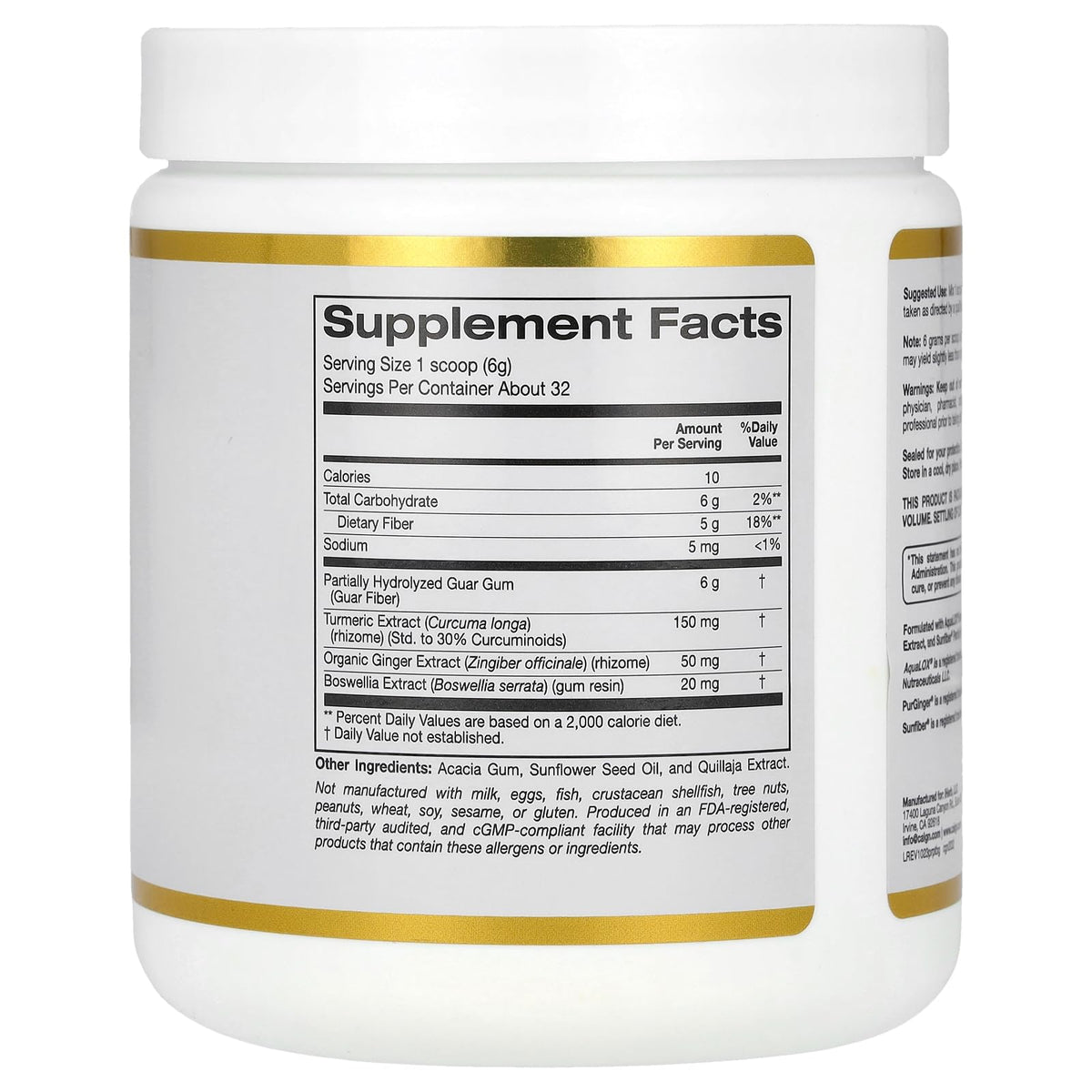 California Gold Nutrition Prebiotic Fiber Plus Turmeric Powder - 6.7 oz - image 2