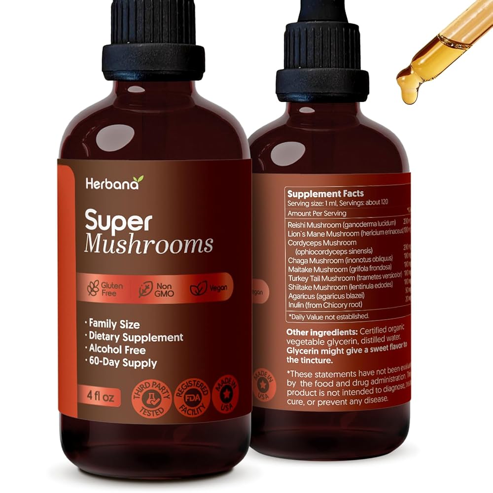 HERBANA MANUFACTURING Super Mushroom Complex 8 in 1 Liquid Extract