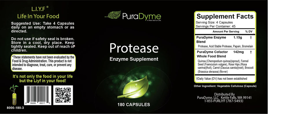 PuraDyme Protease Enzyme - 180 Capsules - image 2