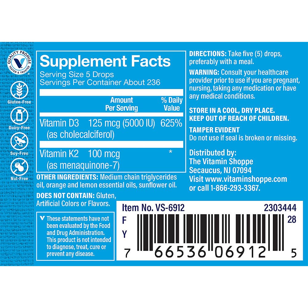 The Vitamin Shoppe Vitamin D3 K2 Liquid Bone Health - 1 oz - image 2