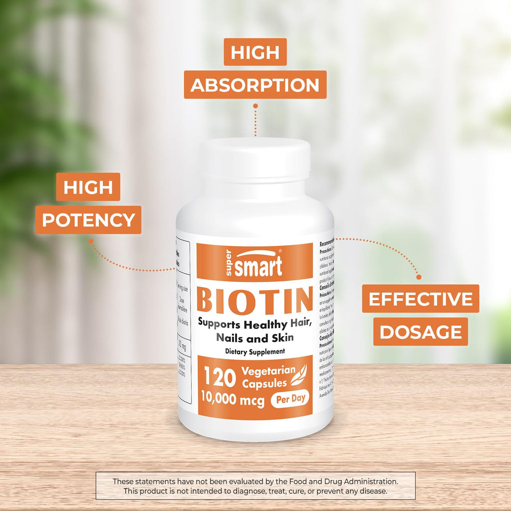 Supersmart Biotin 10,000mcg Vitamin B7 - 120 Vegetarian Capsules - image 3