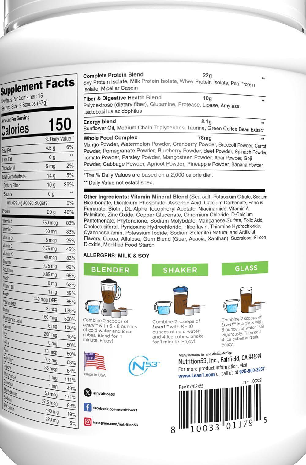LEAN1 Chocolate Mint Meal Replacement Protein Powder - 15 Servings - image 4