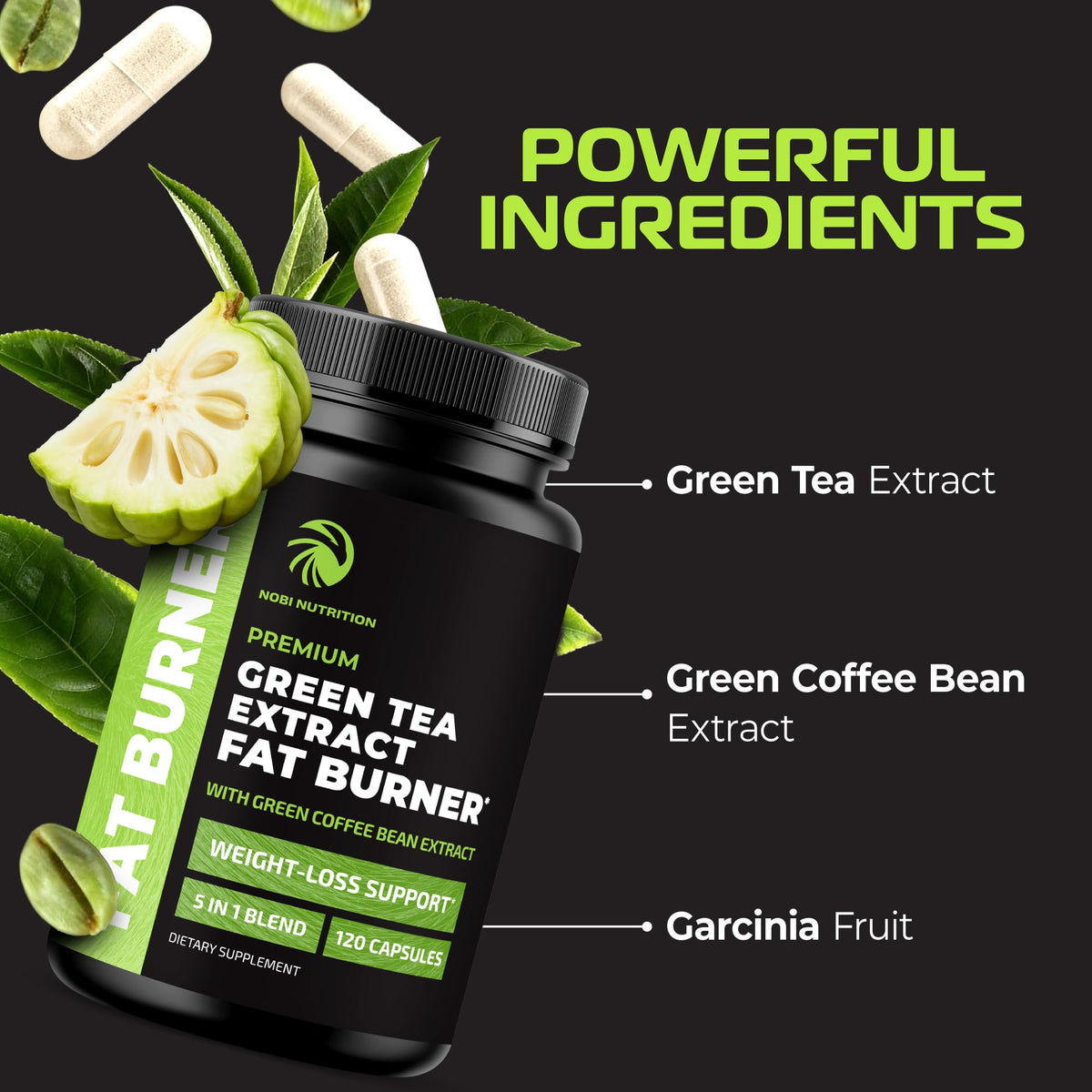 Nobi Nutrition Green Tea Extract Fat Burner - 120 Capsules - image 3