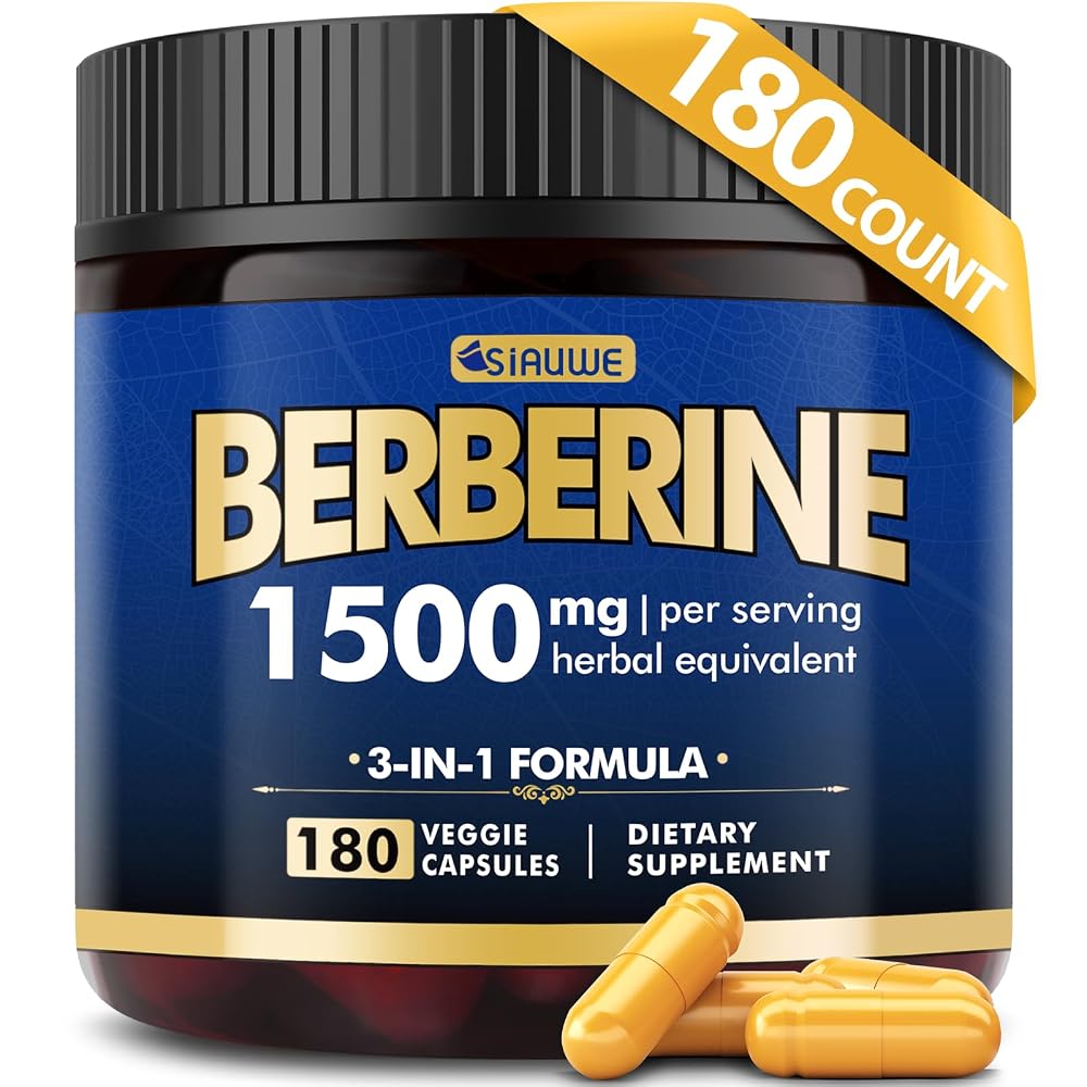 SIAUWE Berberine 1500mg Supplement with Bergamot - 180 Capsules