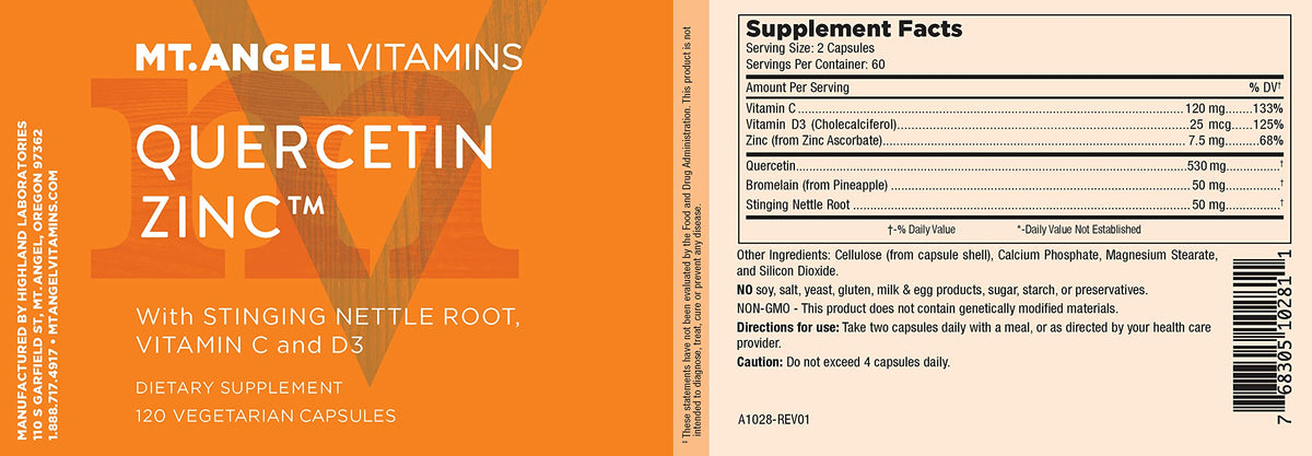 Mt. Angel Vitamins Zinc Quercetin with Bromelain - 120 Capsules - image 9
