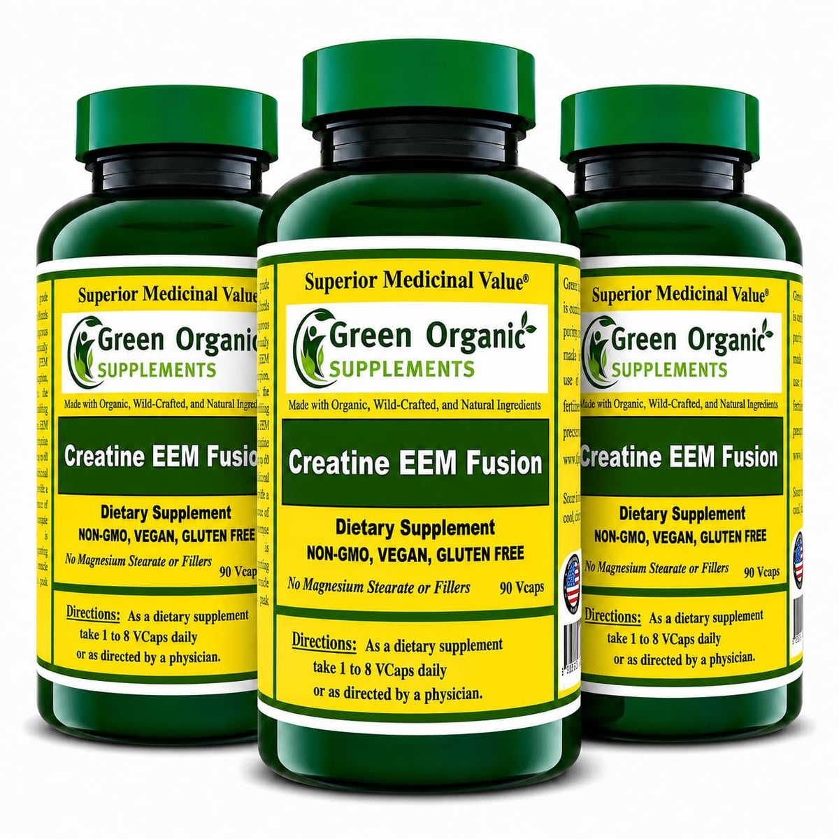 Green Organic Supplements Creatine EEM Fusion, 90 Vegetarian Capsules, High
