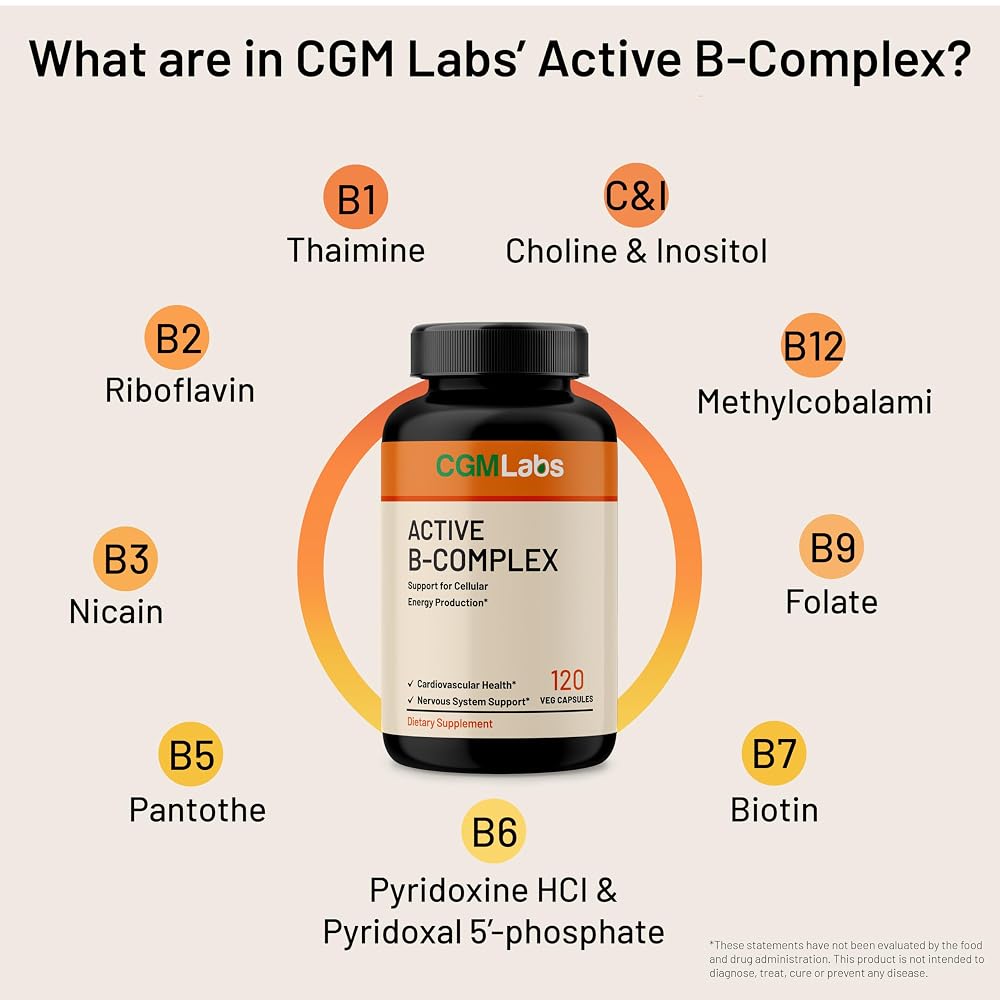 CGMLABS Active B-Complex with Methylated B9 & B12 - 120 Capsules - image 3