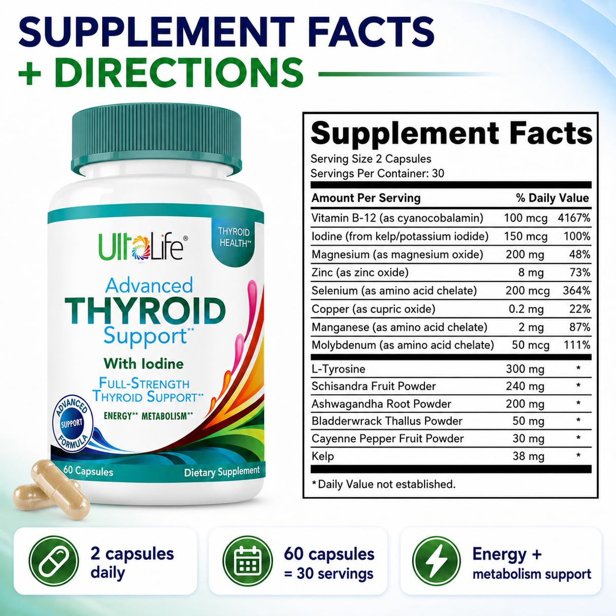 ULTALIFE Daily Thyroid Boost Advanced Formula - 60 Capsules - image 5