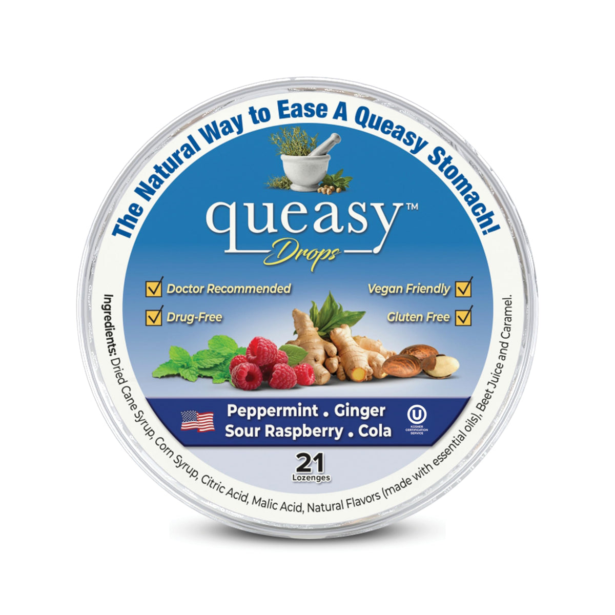 Three Lollies Queasy Drops Natural Nausea Relief - 21 Count