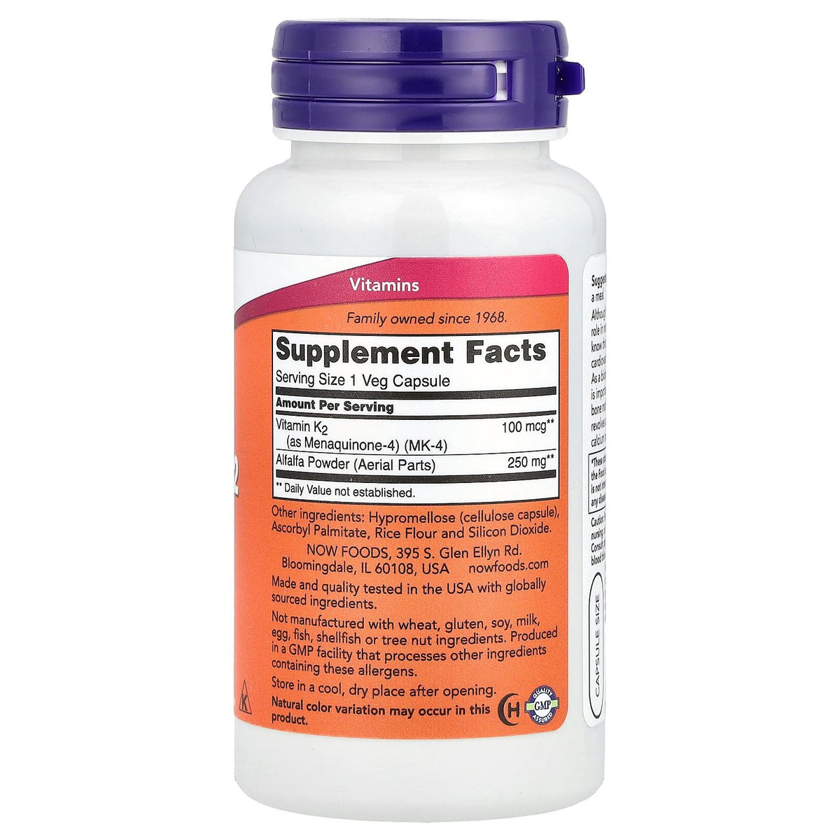 NOW Foods Vitamin K-2 100mcg - 100 Capsules - image 2