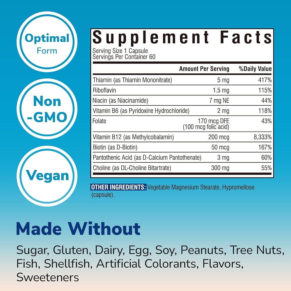 Vitalibre Choline Bitartrate 300mg with B Vitamins - 60 Vegan Capsules - image 2
