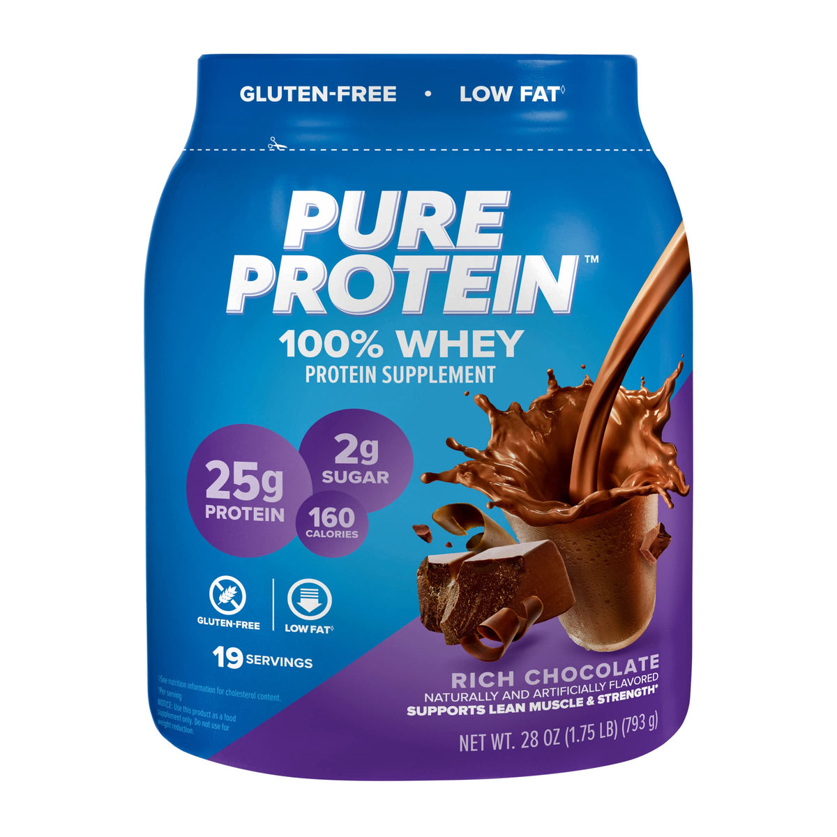 Pure Protein 100% Whey Protein Powder Rich Chocolate - 1.75 lb