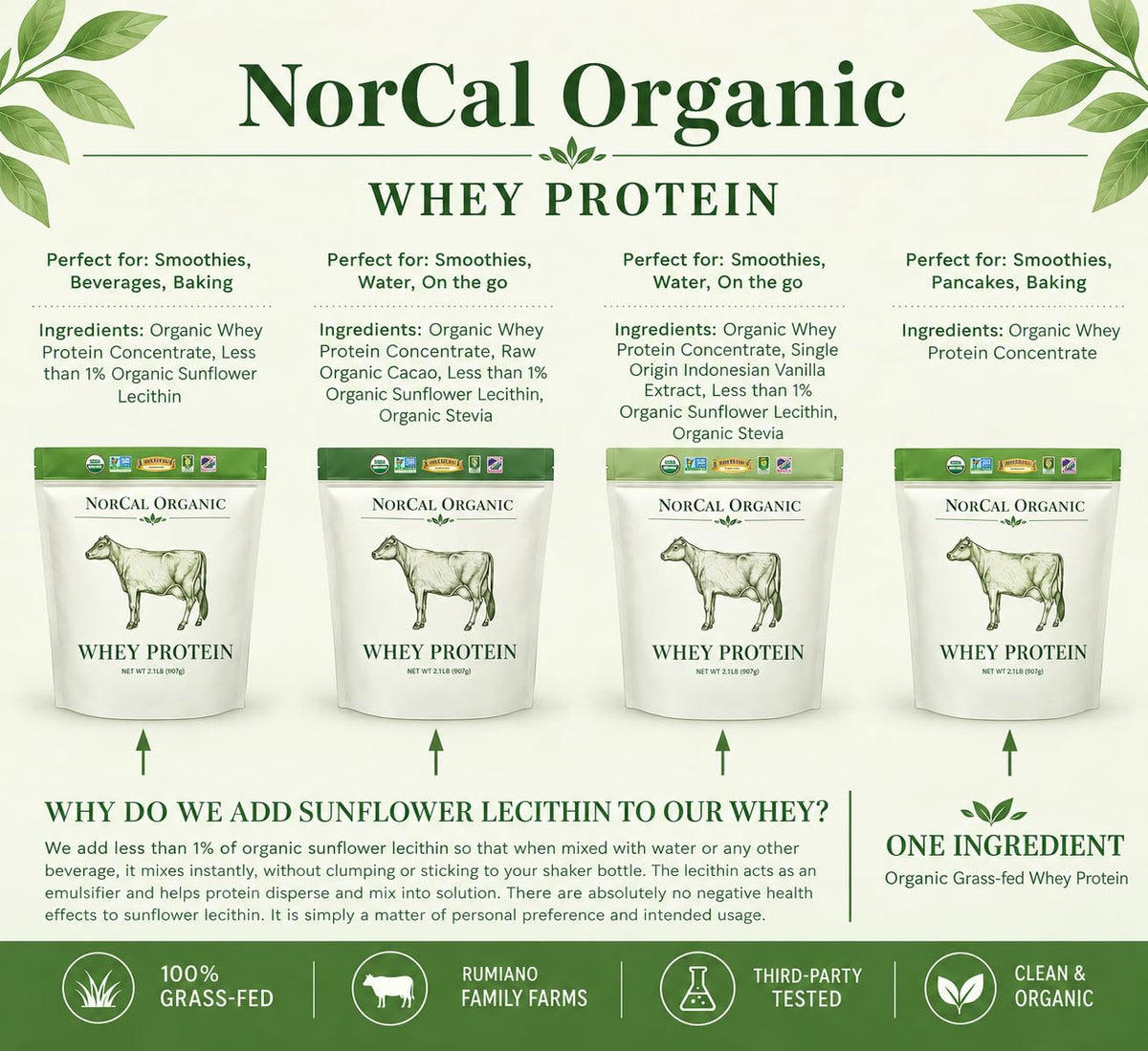 NorCal Organic Natural Grass Fed Whey Protein Powder