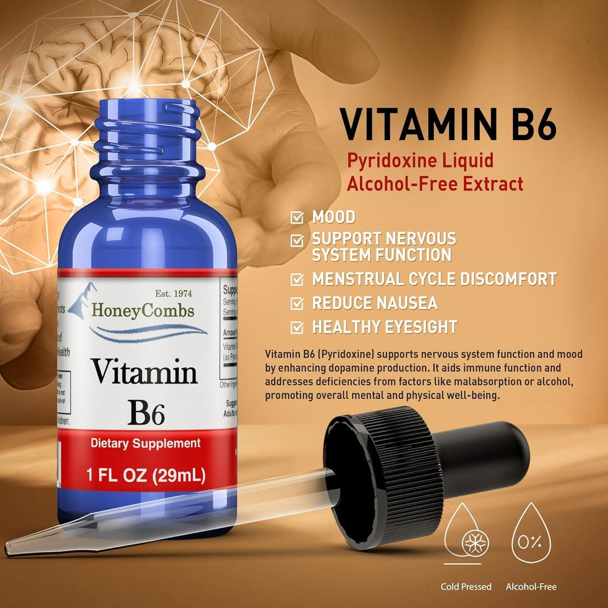 HoneyCombs Vitamin B6 Liquid Drops Pyridoxine HCl - 1 Fl Oz - image 5