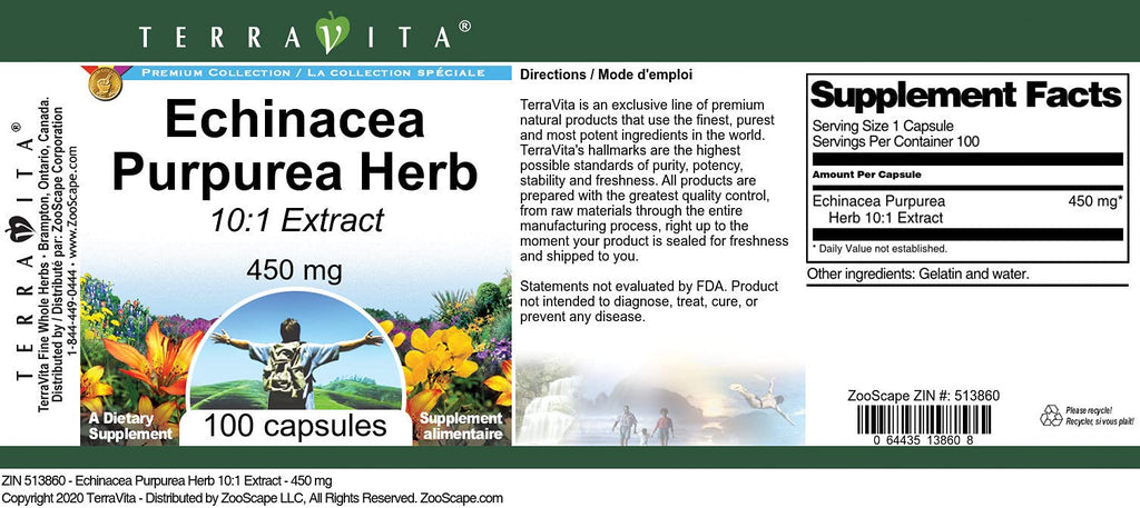 Terravita Echinacea Purpurea Herb 10:1 Extract 450 mg - 100 Capsules - image 2