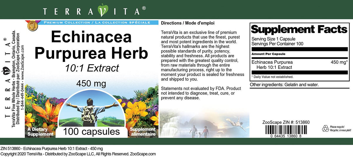 Terravita Echinacea Purpurea Herb 10:1 Extract 450 mg - 100 Capsules - image 2