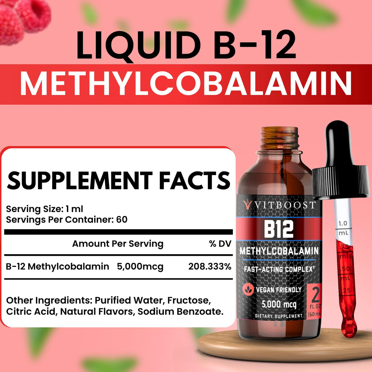 VITBOOST Vitamin B12 Liquid Drops 5000 mcg Energy Support - 60 Servings - image 2