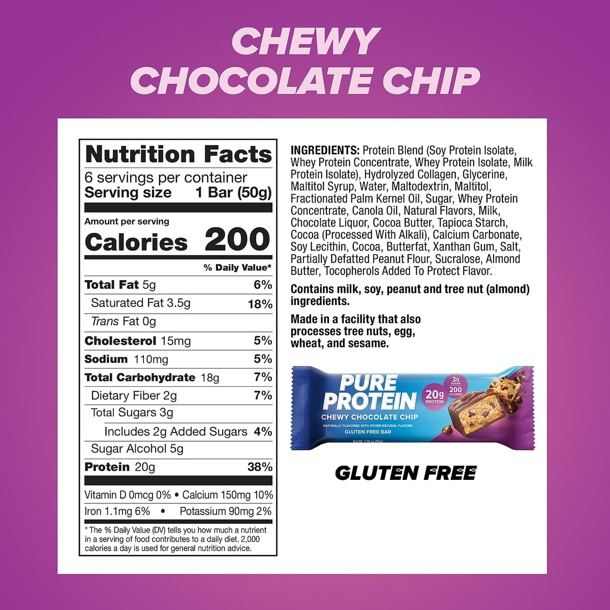 Pure Protein High Protein Bar Chewy Chocolate Chip - 6 Count - image 3