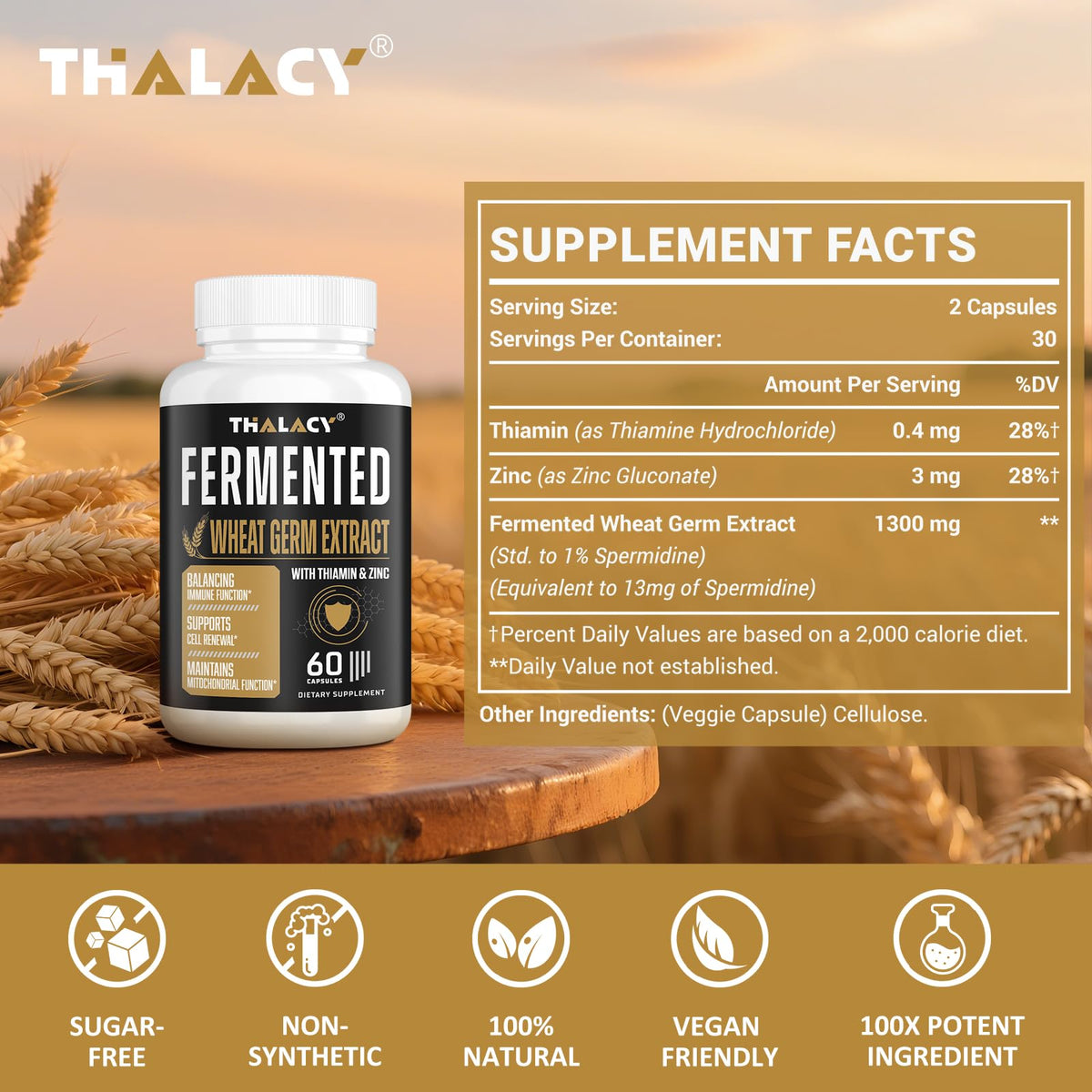 Thalacy Spermidine Supplements 13mg - 1300mg Wheat Germ Extract