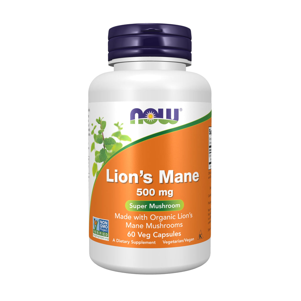 NOW Lion's Mane 500 mg Mushroom Supplement - 60 Vegetarian Capsules