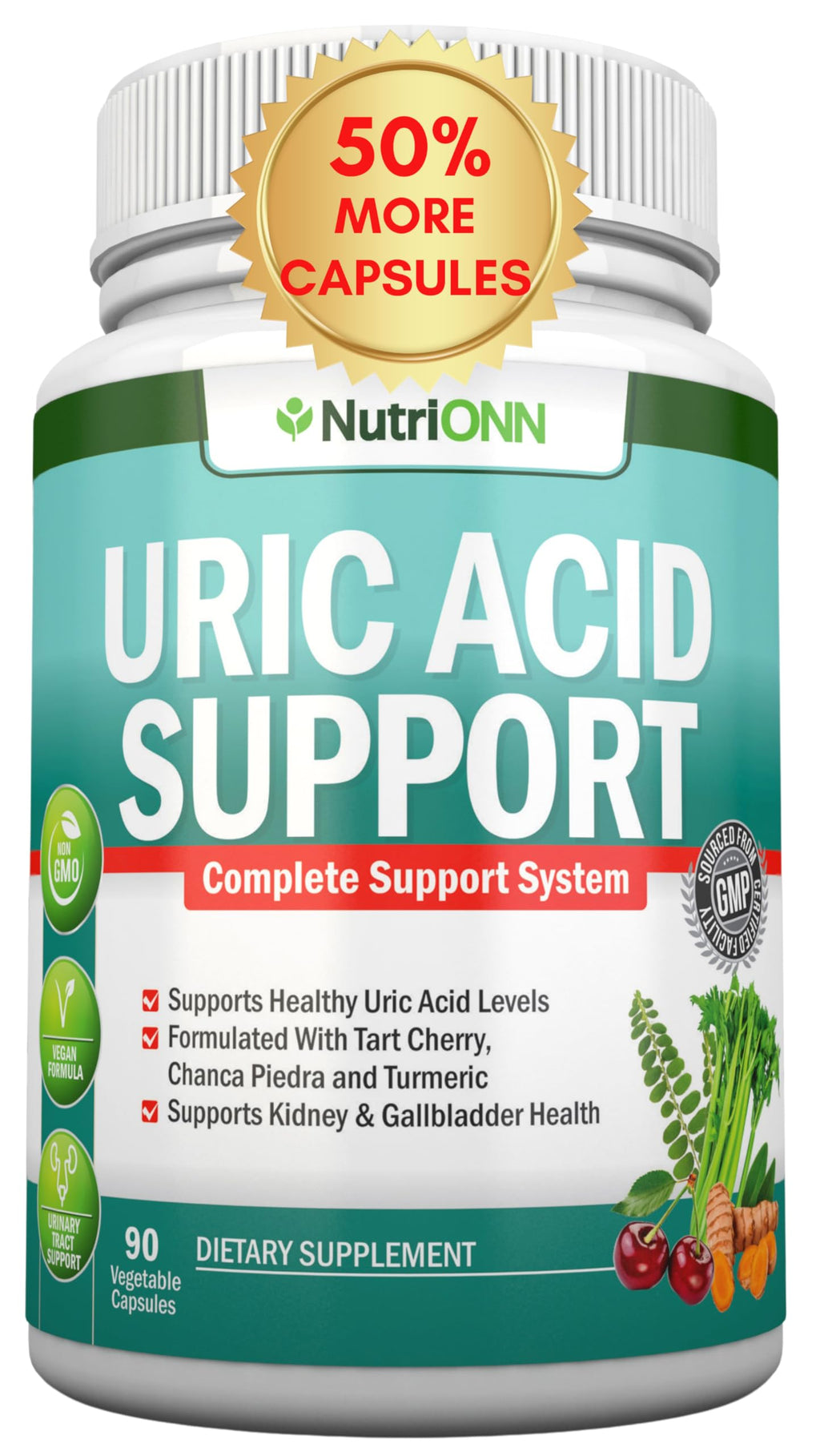NutriONN Uric Acid Flush Herbal Supplement - 90 Capsules