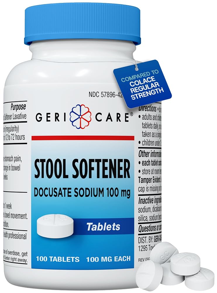 GeriCare Docusate Sodium 100mg Stool Softener - 100 Tablets