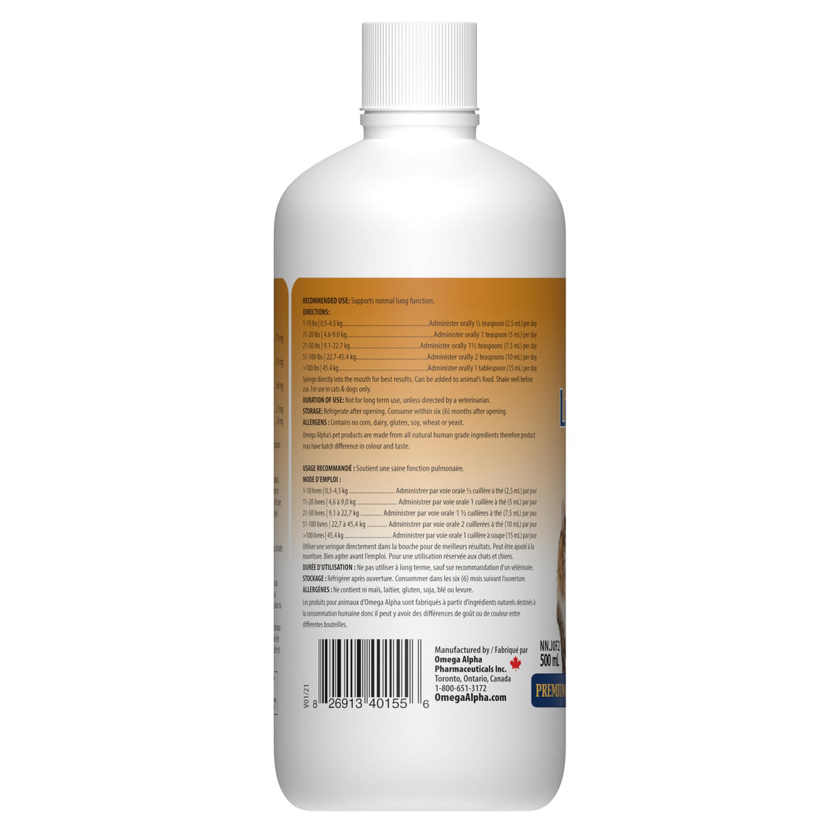 Omega Alpha LungTone Respiratory Support Liquid for Pets - 500mL - image 2