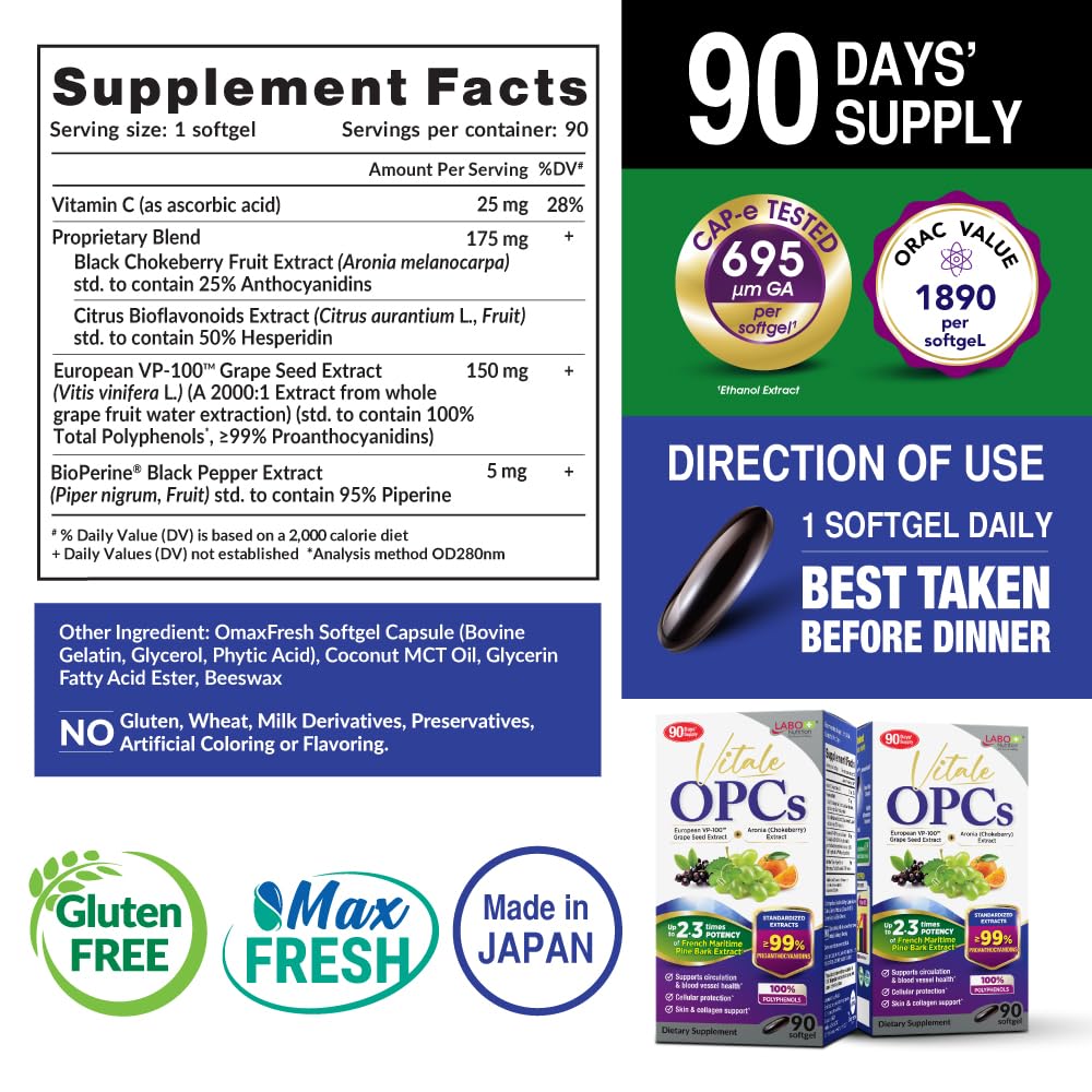 LABO Nutrition Vitale OPCs Circulation & Antioxidants - 90 Softgels - image 2
