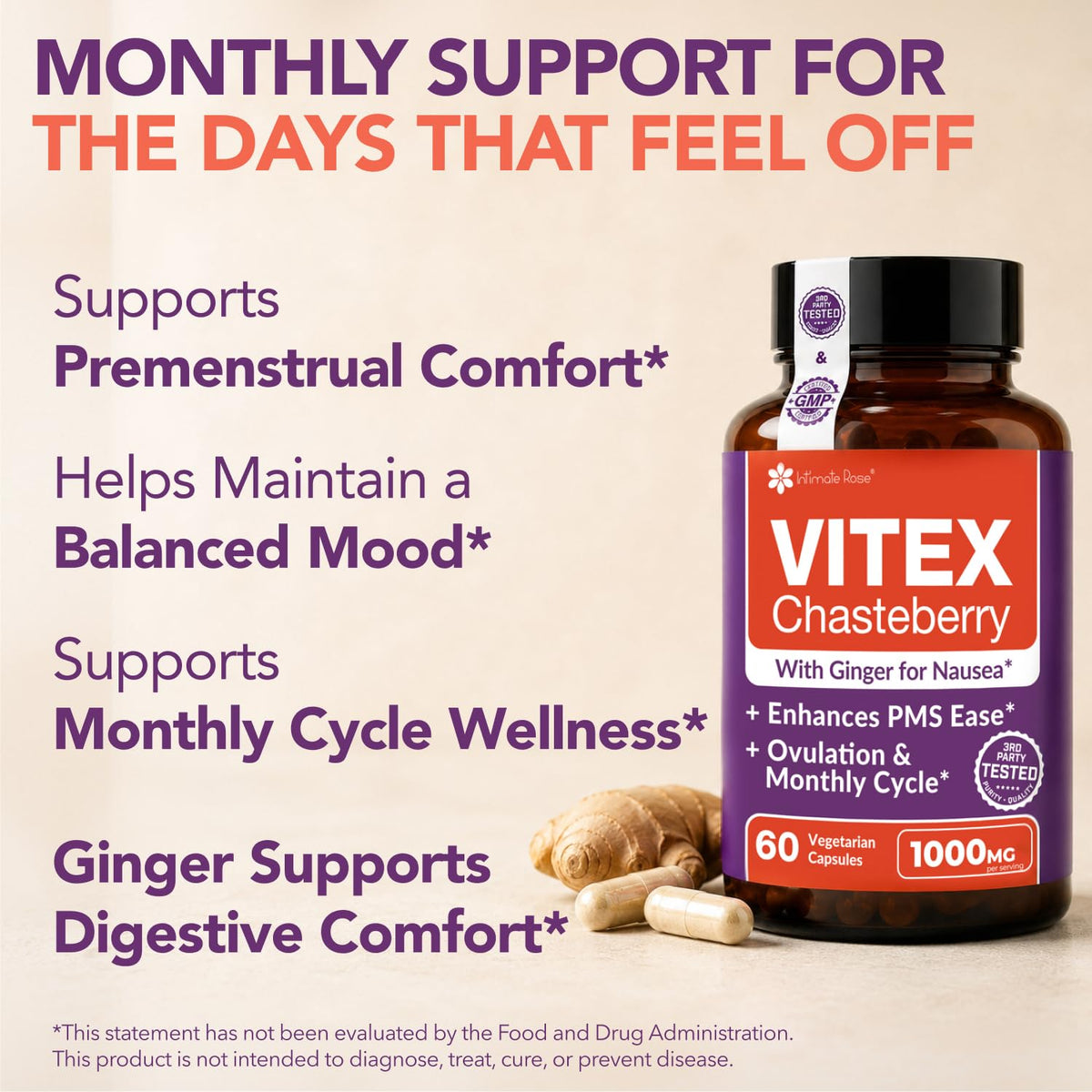 Intimate Rose Vitex Chasteberry Supplement for Women 1000 mg - 60 Capsules - image 2