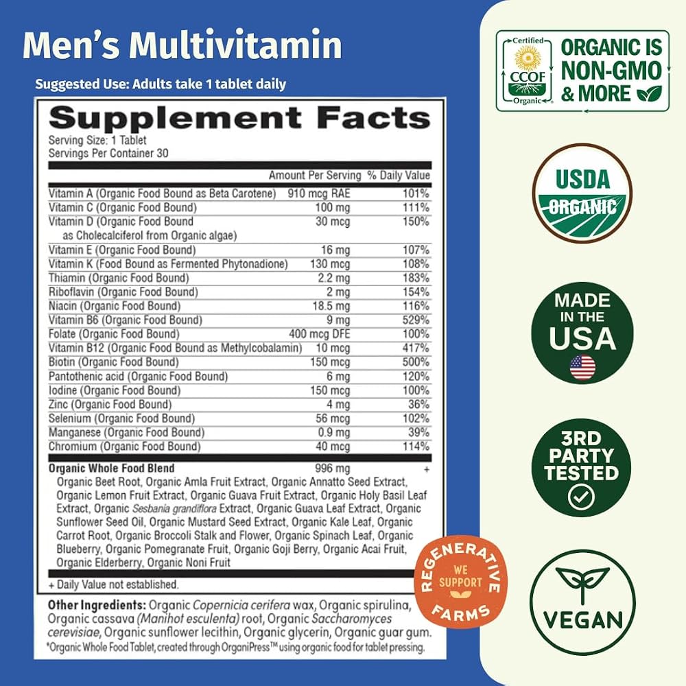 EarthFirst Organic Men's Multivitamin with Methylated B12 - 30 Tablets - image 2