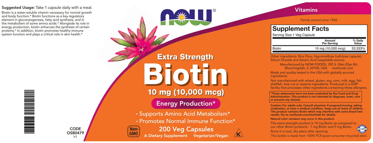 NOW Foods Extra Strength Biotin 10,000mcg - 200 Vegetarian Capsules - image 4