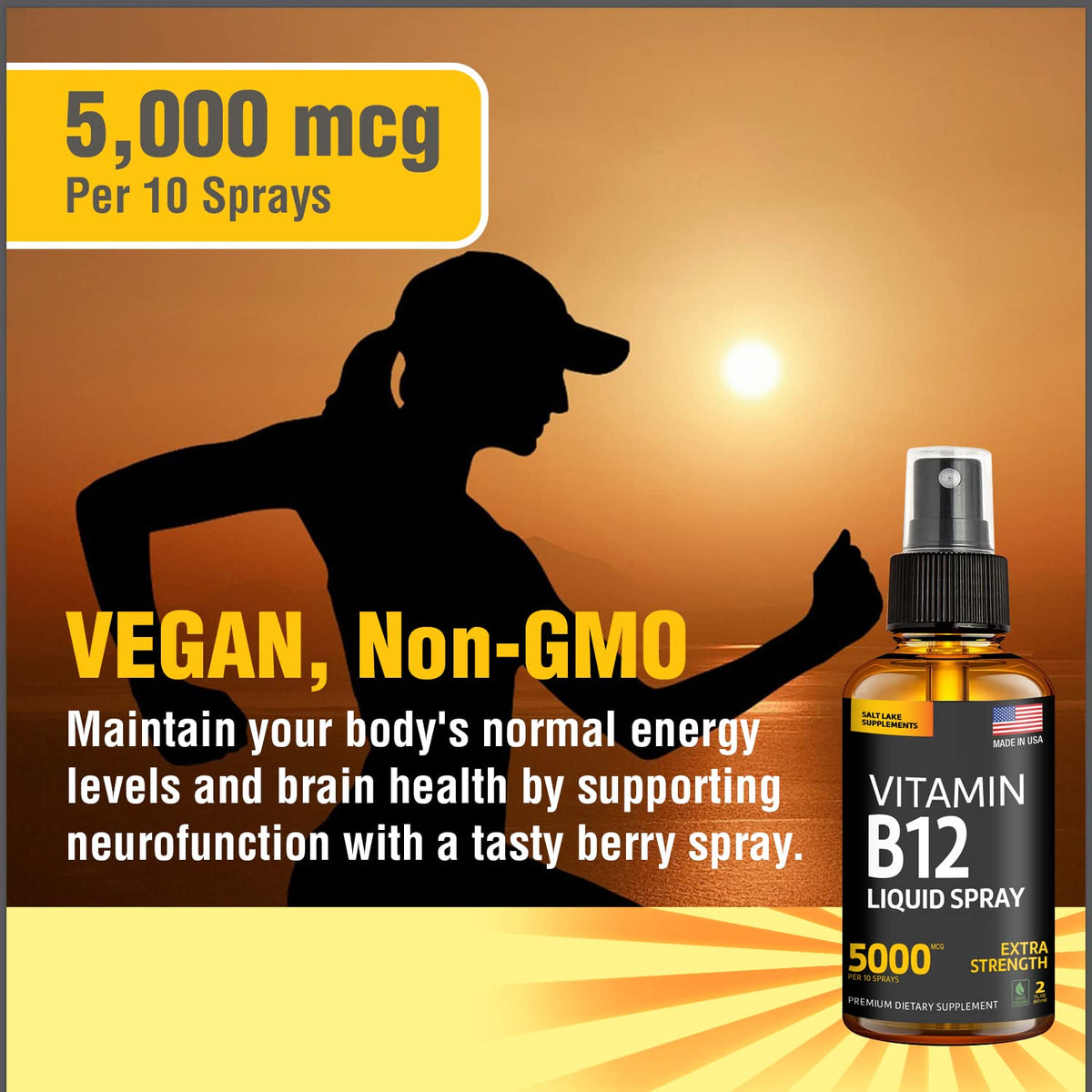 Salt Lake Supplements Vitamin B12 Sublingual Spray 5000 mcg - 2 Fl Oz - image 3