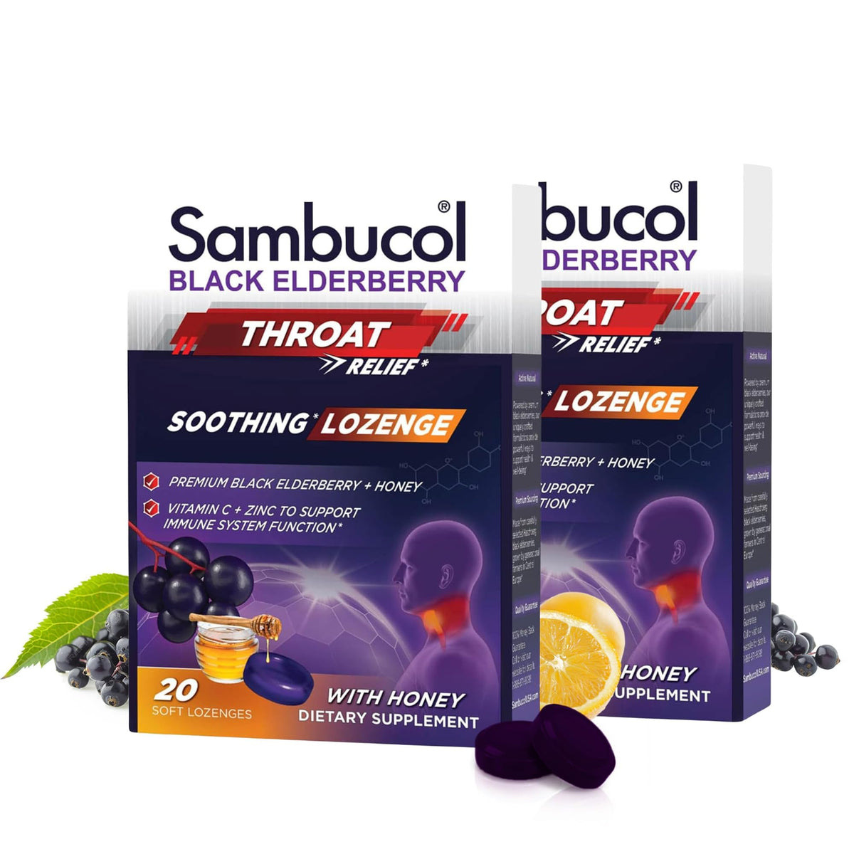 Black Elderberry Pastilles, 20 Count by Sambucol (Pack of 2)