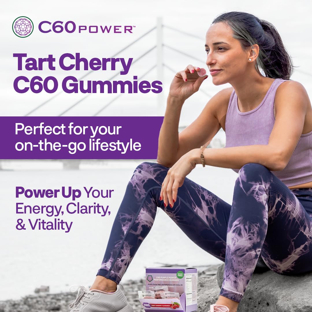 C60 Power Gummies, 1 Box of Tart Cherry - 99.99% Pure, Sublimated