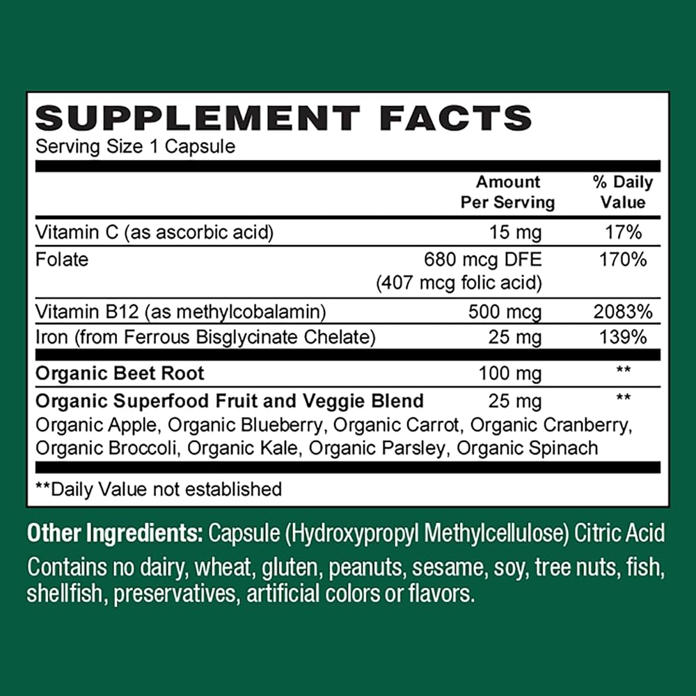 PlantFusion Vegan Iron Blood Support with Ferrochel & B12 - 60 Capsules - image 5