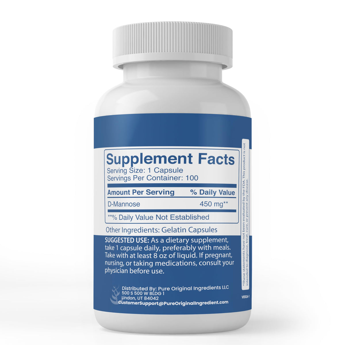 Pure Original Ingredients D-Mannose - 100 Capsules - image 2