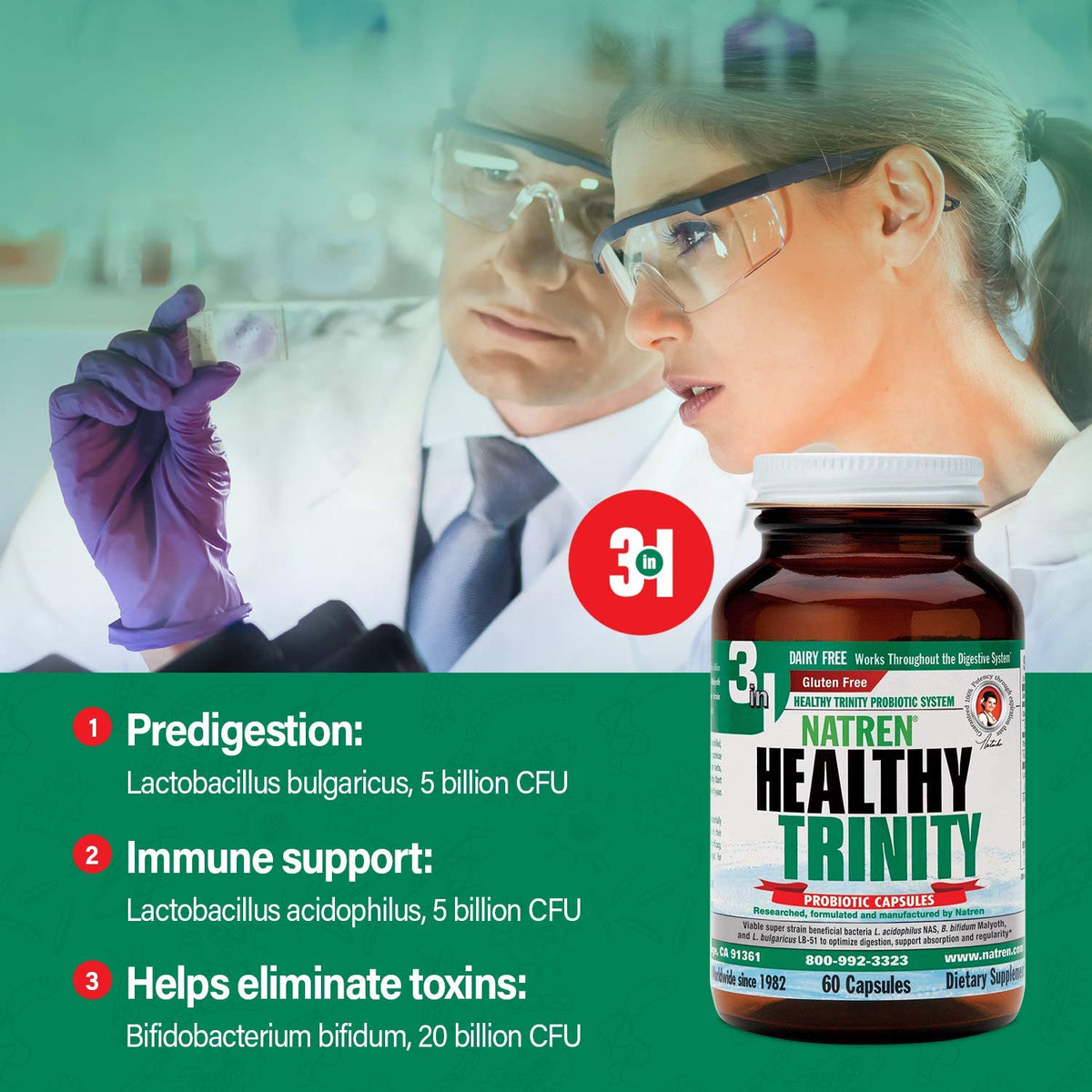 Natren Healthy Trinity Probiotics - 30 Billion CFU - 60 Gel Capsules - image 2