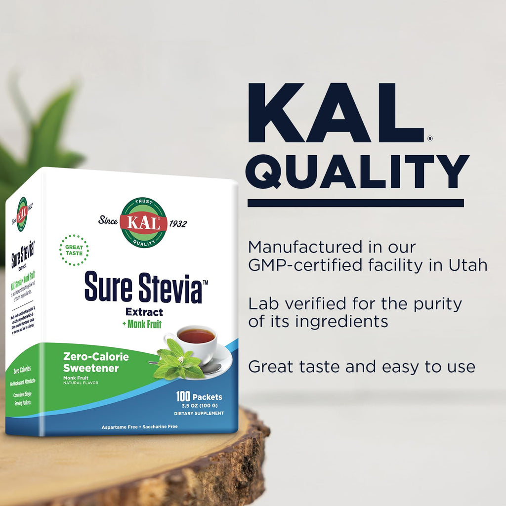 KAL Sure Stevia Plus Monk Fruit Sweetener - 100 Packets - image 4