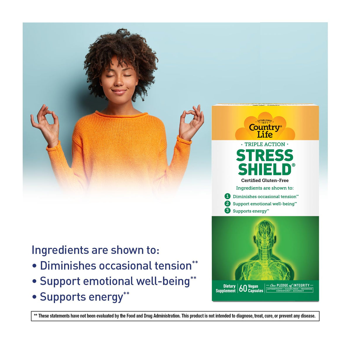 Country Life Stress Shield with Ashwagandha and B Vitamins - 60 Capsules - image 3