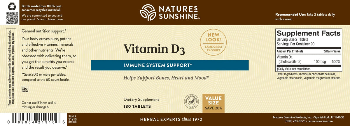 Nature's Sunshine Vitamin D3 for Bone Health - 180 Tablets - image 6
