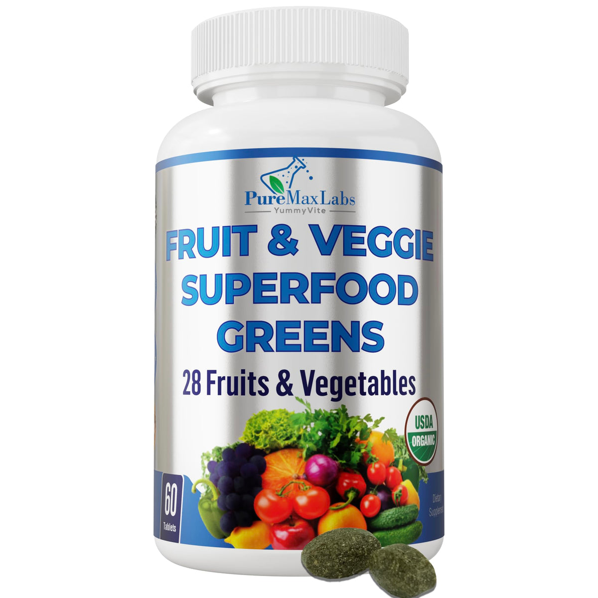 YUMMYVITE Organic Fruit and Veggie Superfood Greens - 60 Tablets